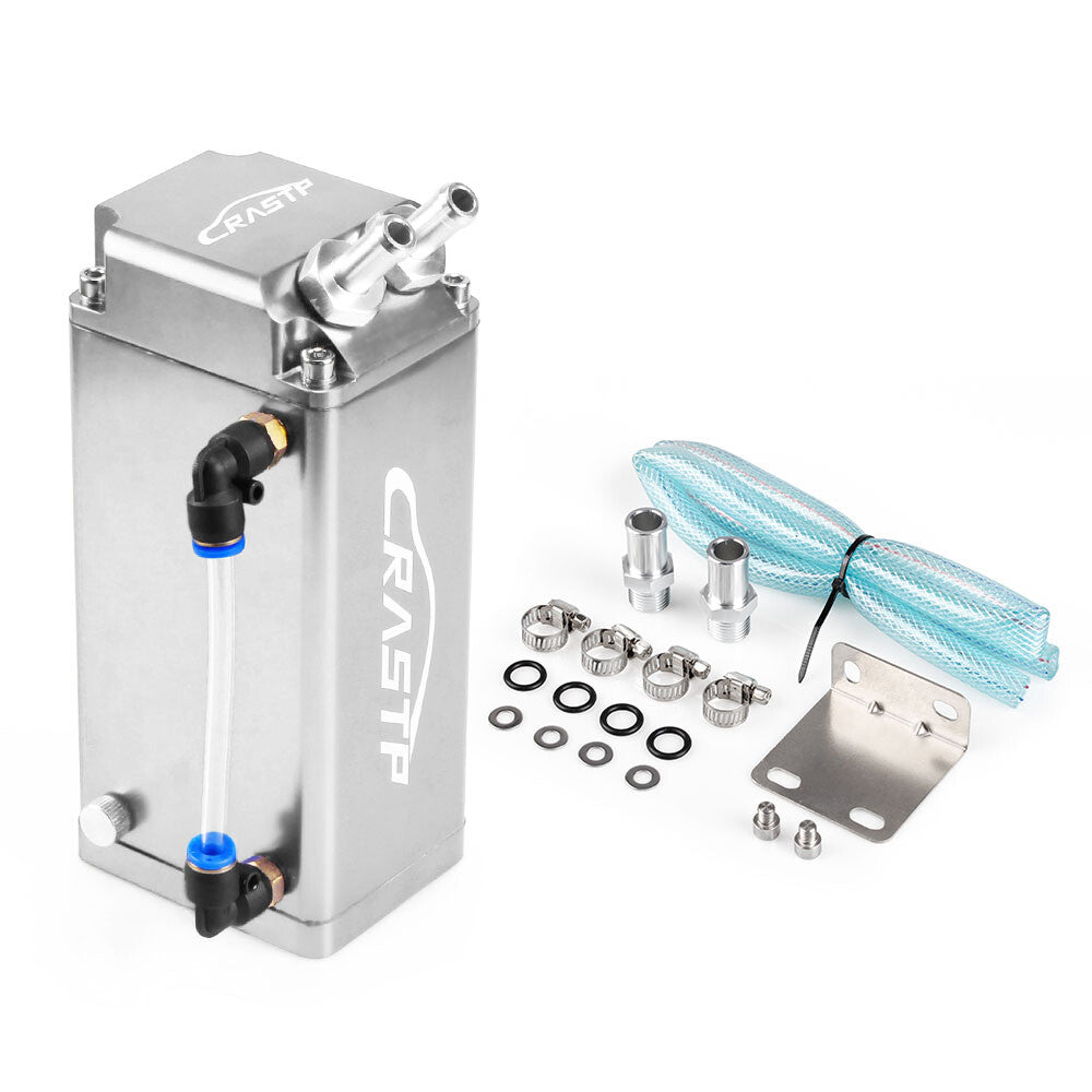 Square Shape Engine Oil Catch Can Tank Reservoir Breather Fuel Tank Silver