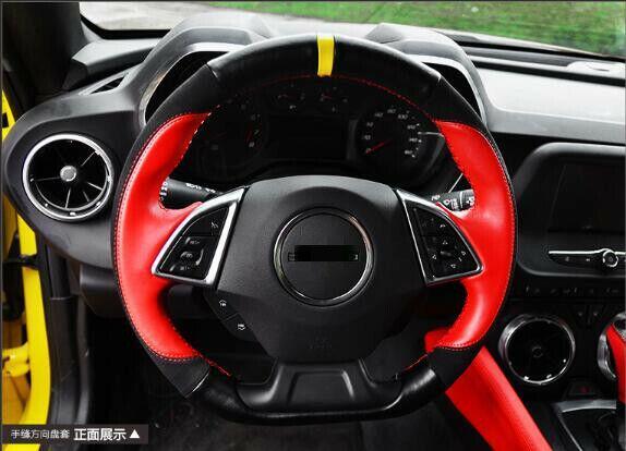 Hand sewing Leather Steering Wheel Cover Trim DIY for Chevrolet Camaro 2016-2020