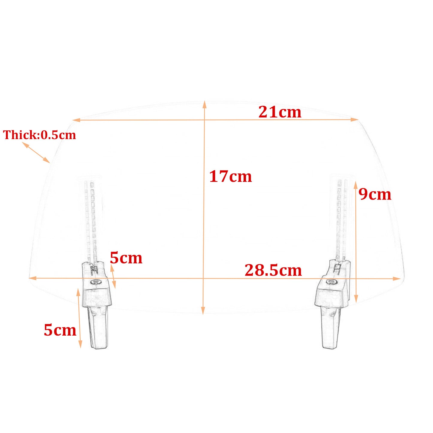 Motorcycle transparent windshield clip kit, windshield deflector, extended boiler