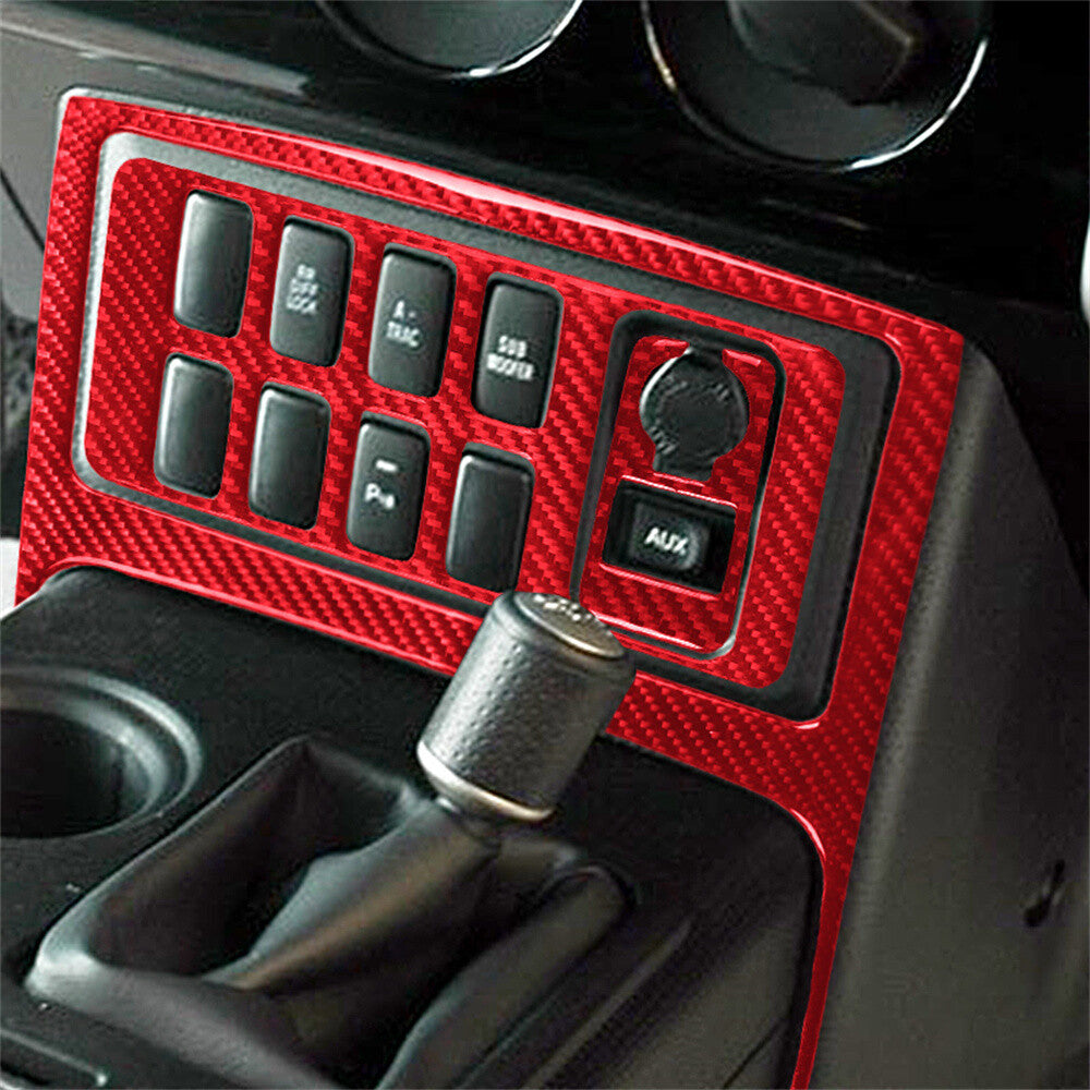 3¡ÁRed Carbon Fiber Central Control Button Set Trim For Toyot@ FJ Cruiser 2007-21
