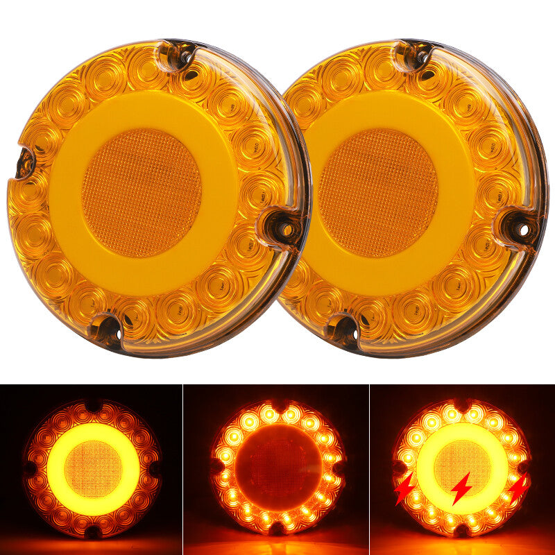 2PCS Round LED Amber Tail Light School Bus Transit Vehicles Refuse Hauler