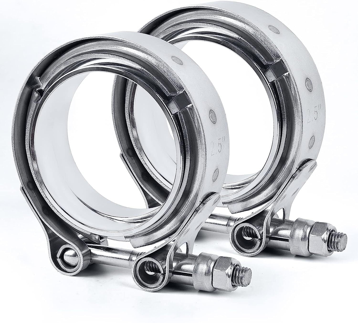 2-Piece Set of 2.5-inch V-Band Flanges and Clamps for Turbo Exhaust Pipes Made of T304 Milk Steel