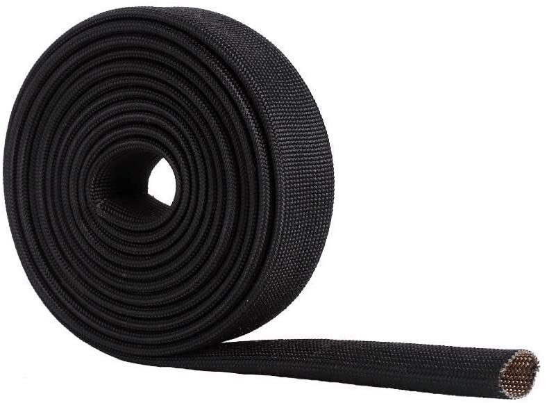 Heat hose fiberglass-wrapped shield for electrical wires and fuel lines, heat insulation cover, black, suitable for automotive applications.