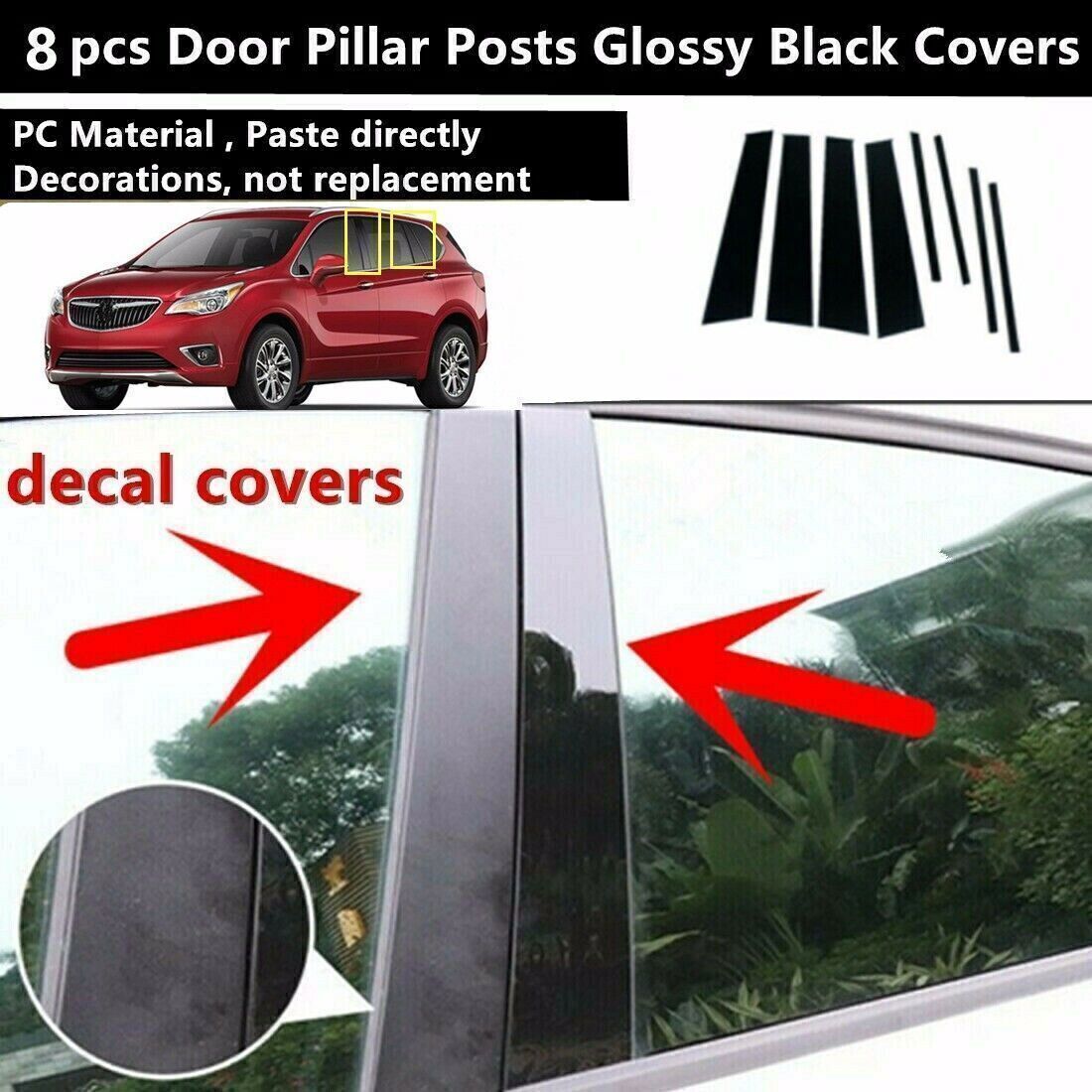 Piano Black Look Pillar Posts Door Window Strip Trim for Buick Envision 2016-20