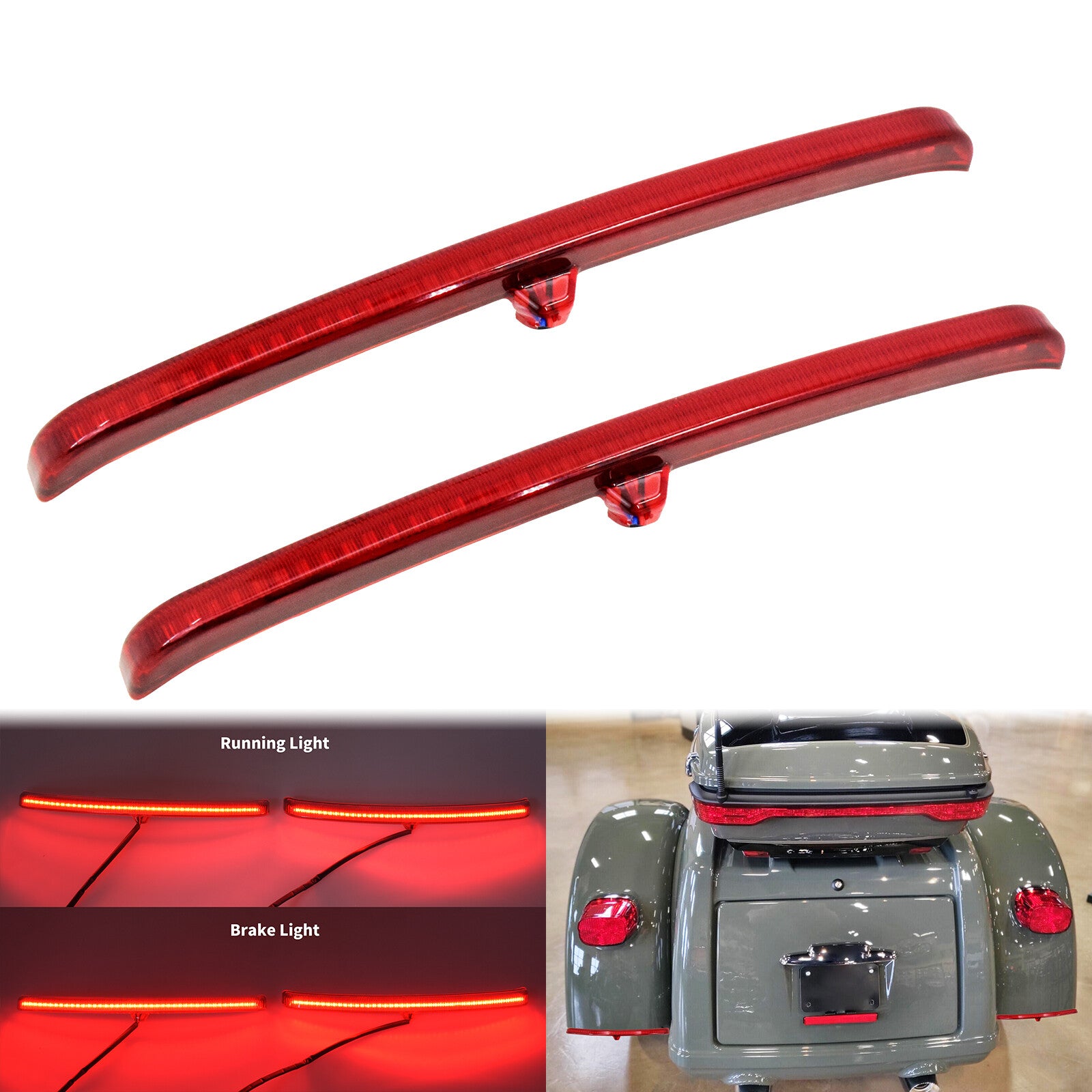 Red LED Fender Blades Brake Running Light Fit for Harley Trike Tri Glide 09-2023