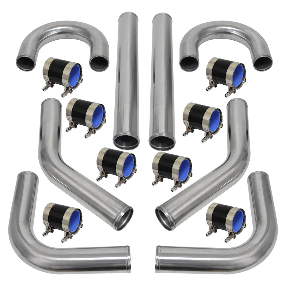 2.25 57mm Universal 8Pcs Intercooler Pipe Piping + Silicone Hose T-Clamp Kit
