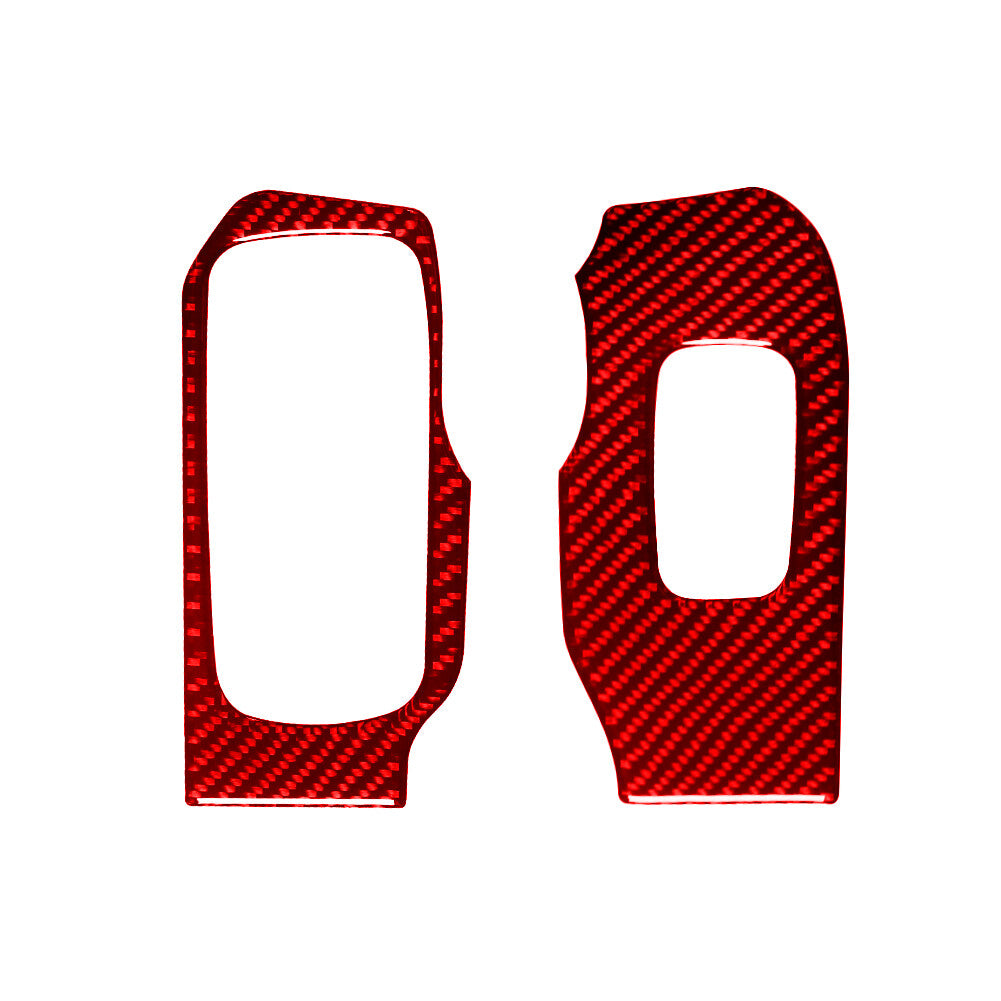 2Pcs Red Carbon Fiber Rear Window Control Cover Trim for Ford Fiesta 2011-2015