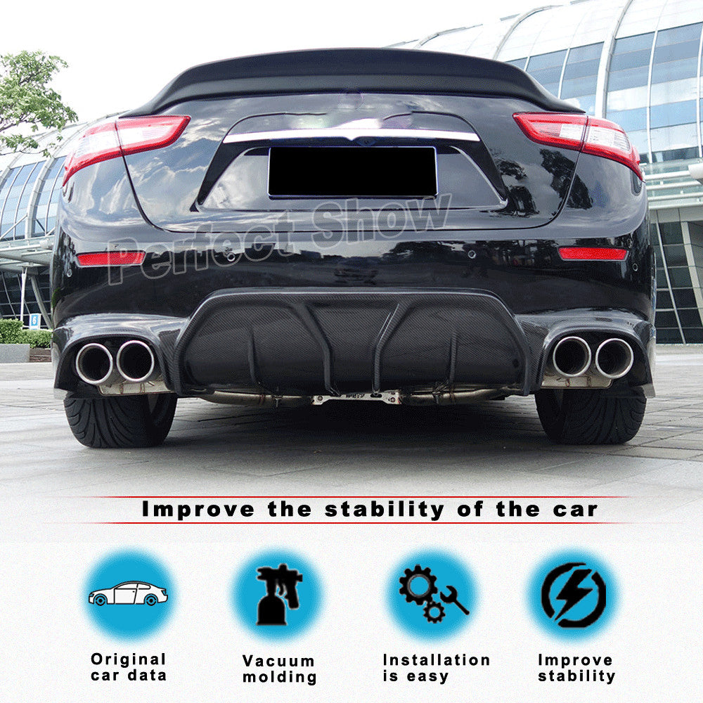 for Maserati Ghibli S Q4 Sedan 14UP REAL CARBON Rear Bumper Diffuser Lip Spoiler
