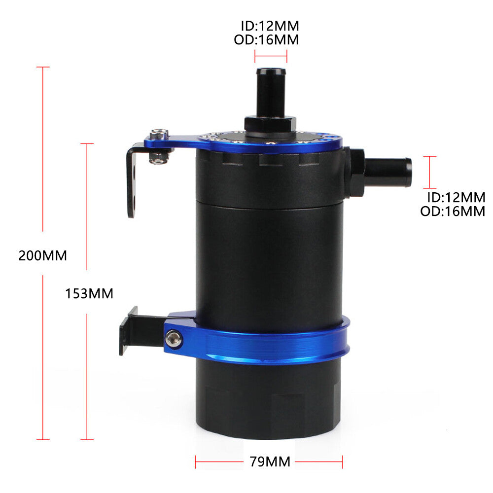 Blue Round Oil Tank Baffled Aluminum Oil Catch Can Resevoir Tank Kit Car Racing