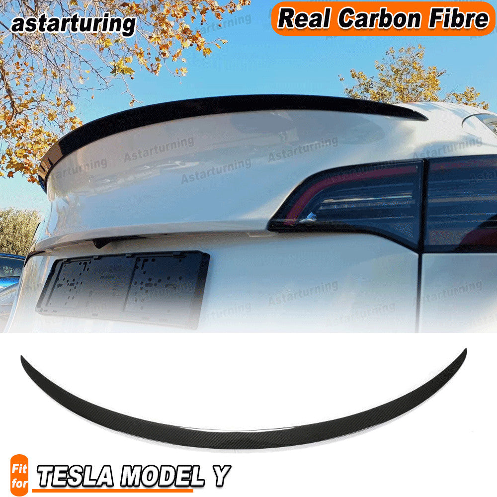 Fit for TESLA for MODEL Y 2019-24 REAL CARBON Rear Trunk Spoiler High Kick Wing Lip