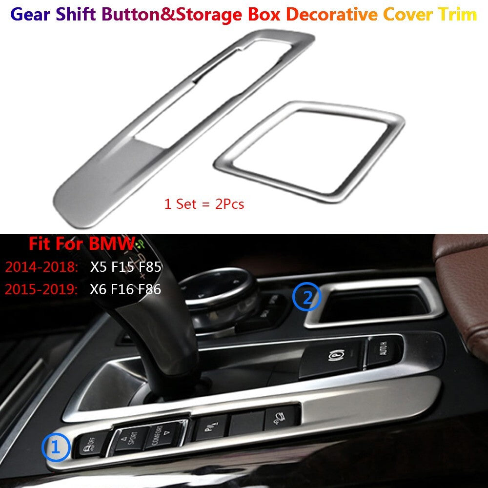 2Pcs Stainless for BMW X5 X6 F15 F16 Car Gear Shift Panel Storage Box Cover Trim