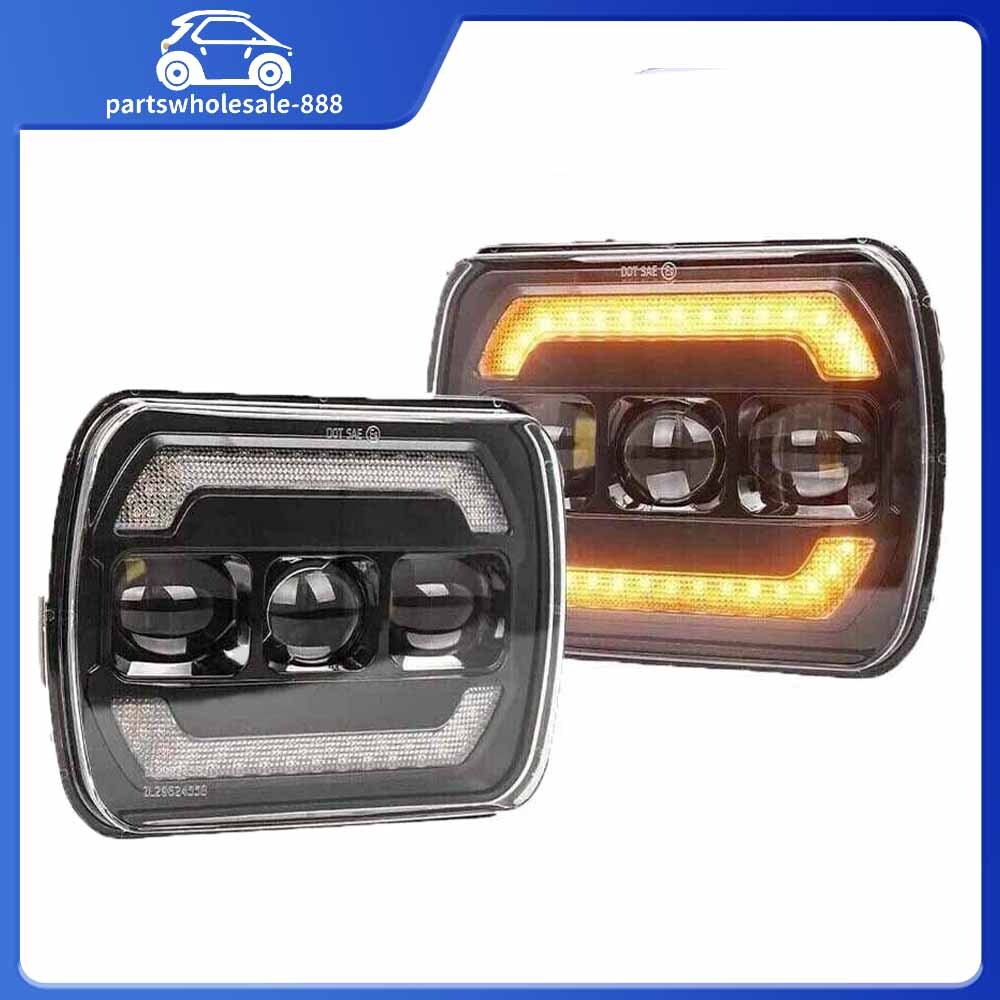 Pair for Toyota Tacoma 1995-97 7X65X7LED Headlight Hi/Lo Beam DRL Turn Signal