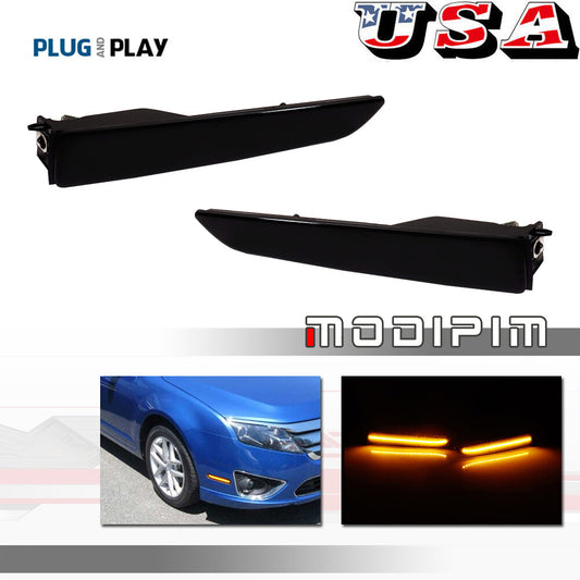 One pair of black lens front bumper side marker lights for 2010-2012 for Ford Fusion