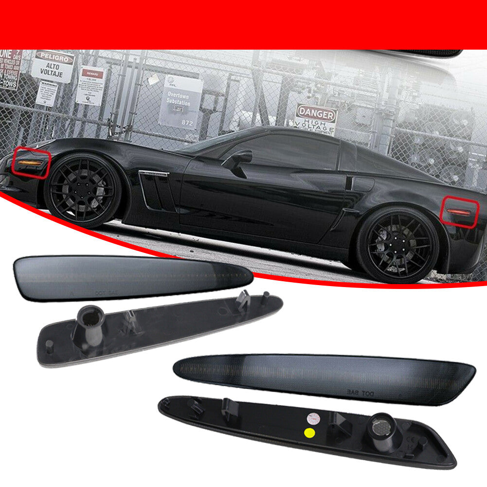 Suitable for 05-13 for Chevrolet for Corvette C6 Smoked Lens Front + Rear Side Marker Lights (4 Pieces)