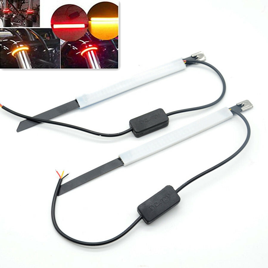 2Pc Amber Red LED Strip Motorcycle Fork Turn Signal Indicator Light Blink Bars