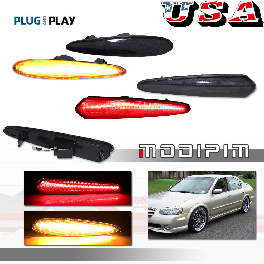 Suitable for 2000-2003 for Nissan Maxima front and rear LED side bumper markings with smoked LED lenses.