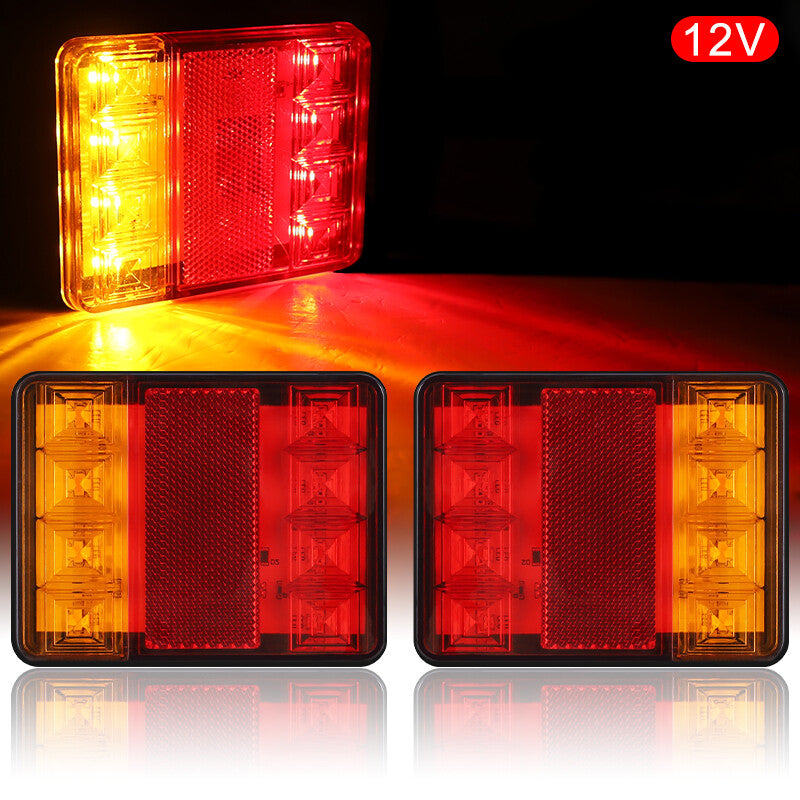 Square 8 LED Trailer Truck Tail Lights Brake Rear Stop Indicator Lamp Amber+Red