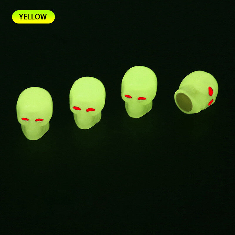 4Pcs Luminous Skull Wheel Tire Caps Air Valve Stem Cover Universal Yellow
