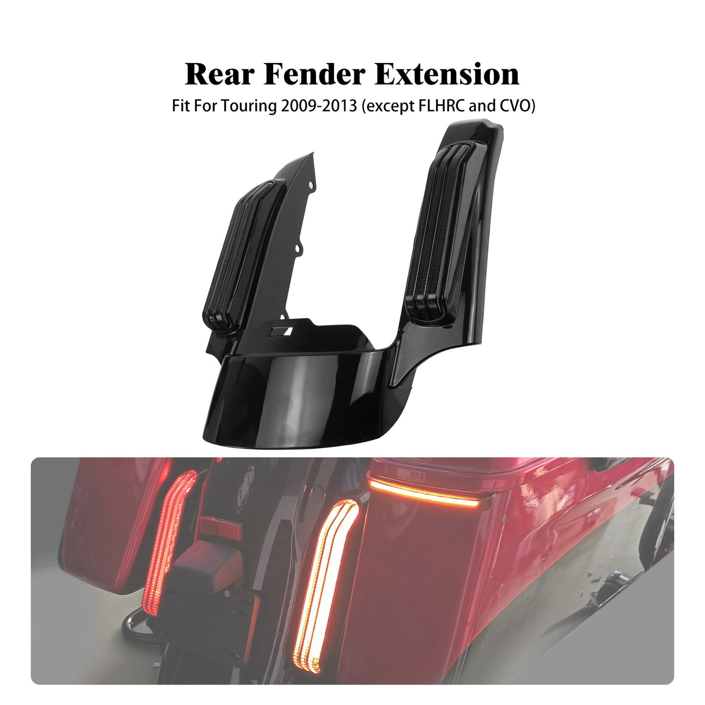 Rear Fender Extended Fasscia w/ LED Light For Touring Road Electra Glide 09-2013