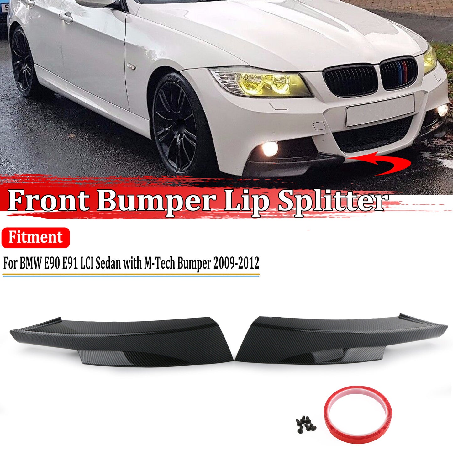 Carbon fiber front bumper splitter boiler lip suitable for BMW E90 E91 LCI M-Tech 09-12