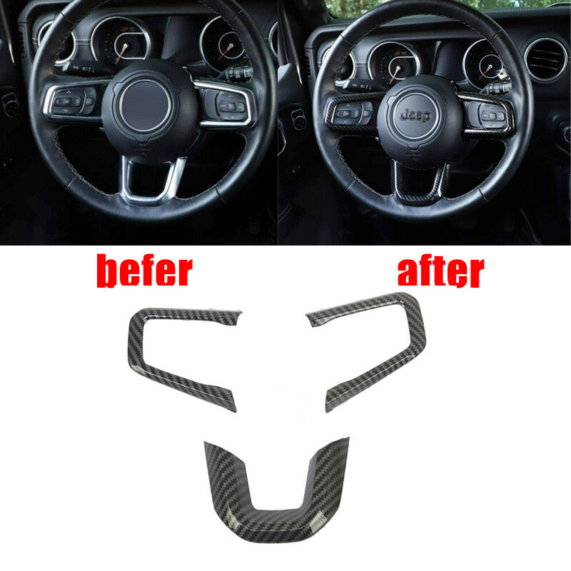 3 PC for Jeep for Wrangler JL JT 2018-2021 Steering Wheel Cover Panel Trim