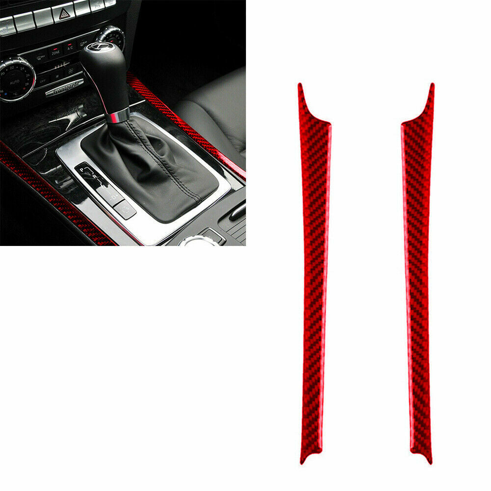 Red carbon fiber gear shift side sticker decoration suitable for Mercedes-Benz C-Class W204 2007-13