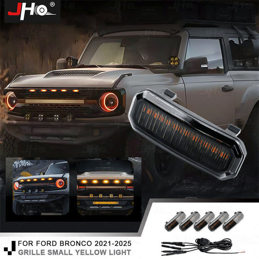 for Ford Bronco 2021-2025 Smoke Style Amber LED Front Grille Lights Kits