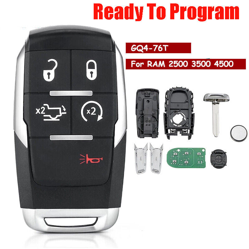 Compatible with 2019 and 2020 for RAM 2500, 3500, 4500, and 5500 series for smart keyless remote control keychains GQ4-76T 5Btns