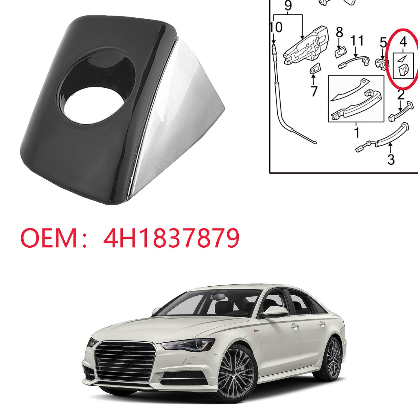 for Audi for A6 A7 for A8 RS6 RS7 Chrome front left door handle key hole cover 4H1837879