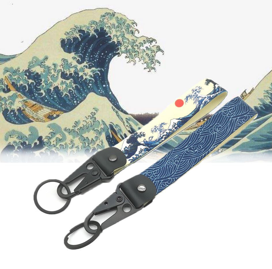 1. Car keychain/ring with lanyard, car accessory, wavy blue, suitable for Mitsubishi .