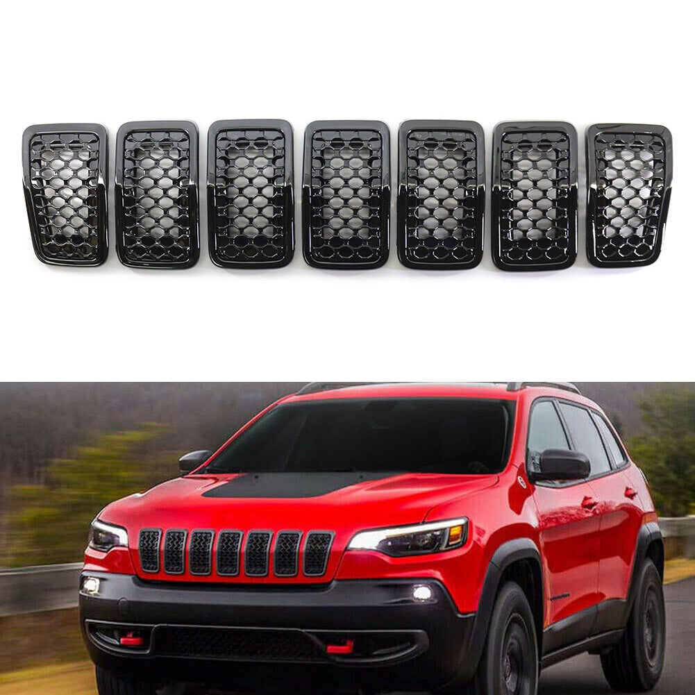 Front Bumper Kidney Mesh Grille Grill for Jeep Cherokee 2019-2022 Gloss Black