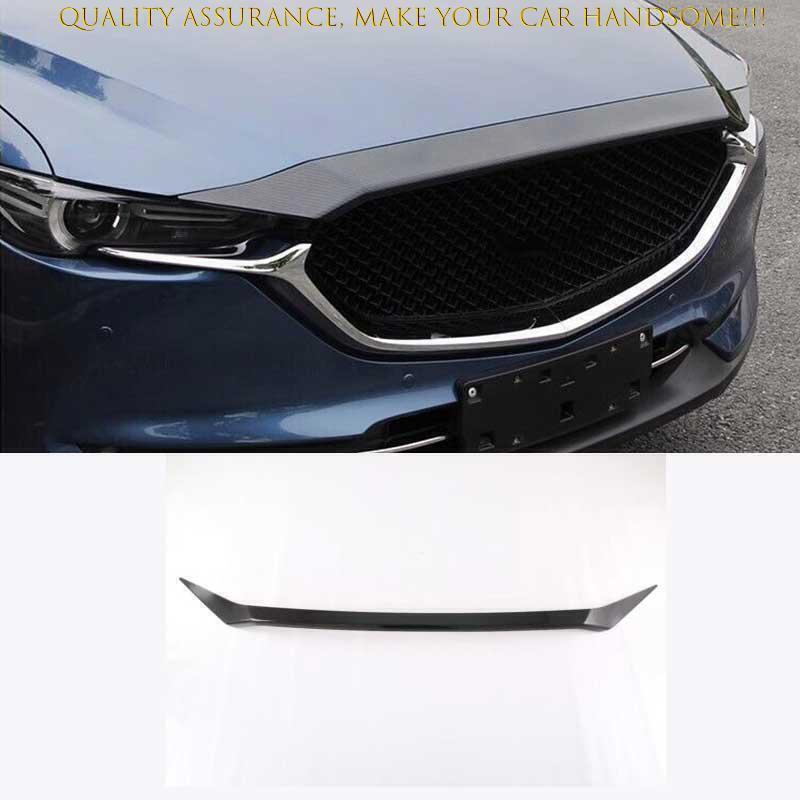 1P for Mazda CX-5 17-21 ABS Carbon Fiber Front Mesh Grille Upper Hood Strip Trim