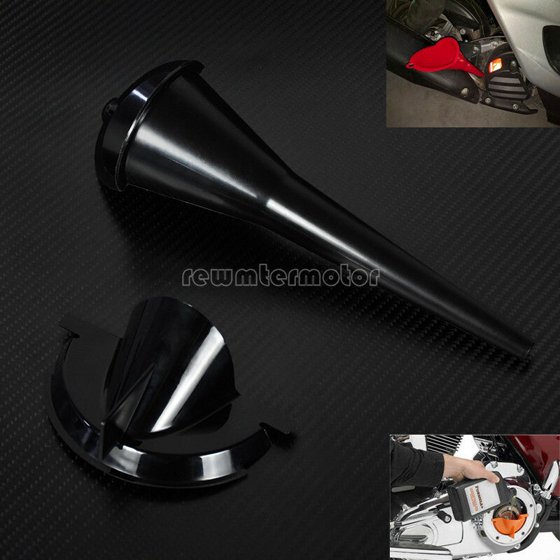 Black Primary Case Oil Fill +9 Crankcase Fill Funnel Fit for Harley Touring