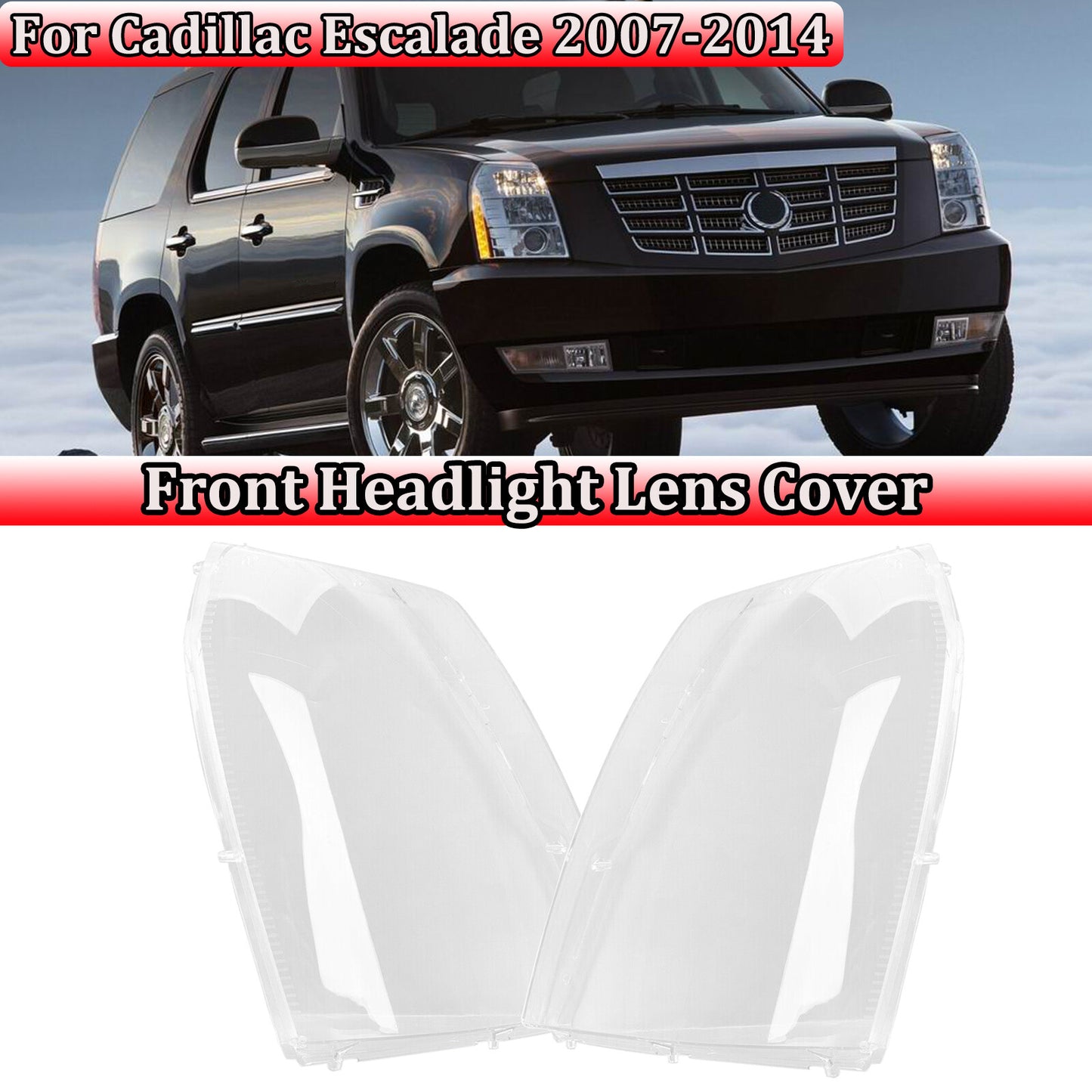 for Cadillac for Escalade 2007-2014 Pair Headlamp Replacement Headlight Lens Cover