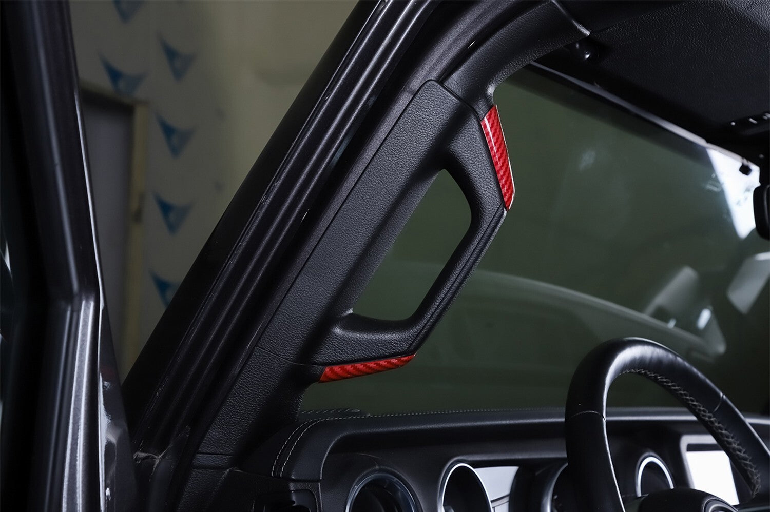 Red Carbon Fiber A/B-Pillar Handle Decor Cover Trim for Jeep for Wrangler JL JT 18+