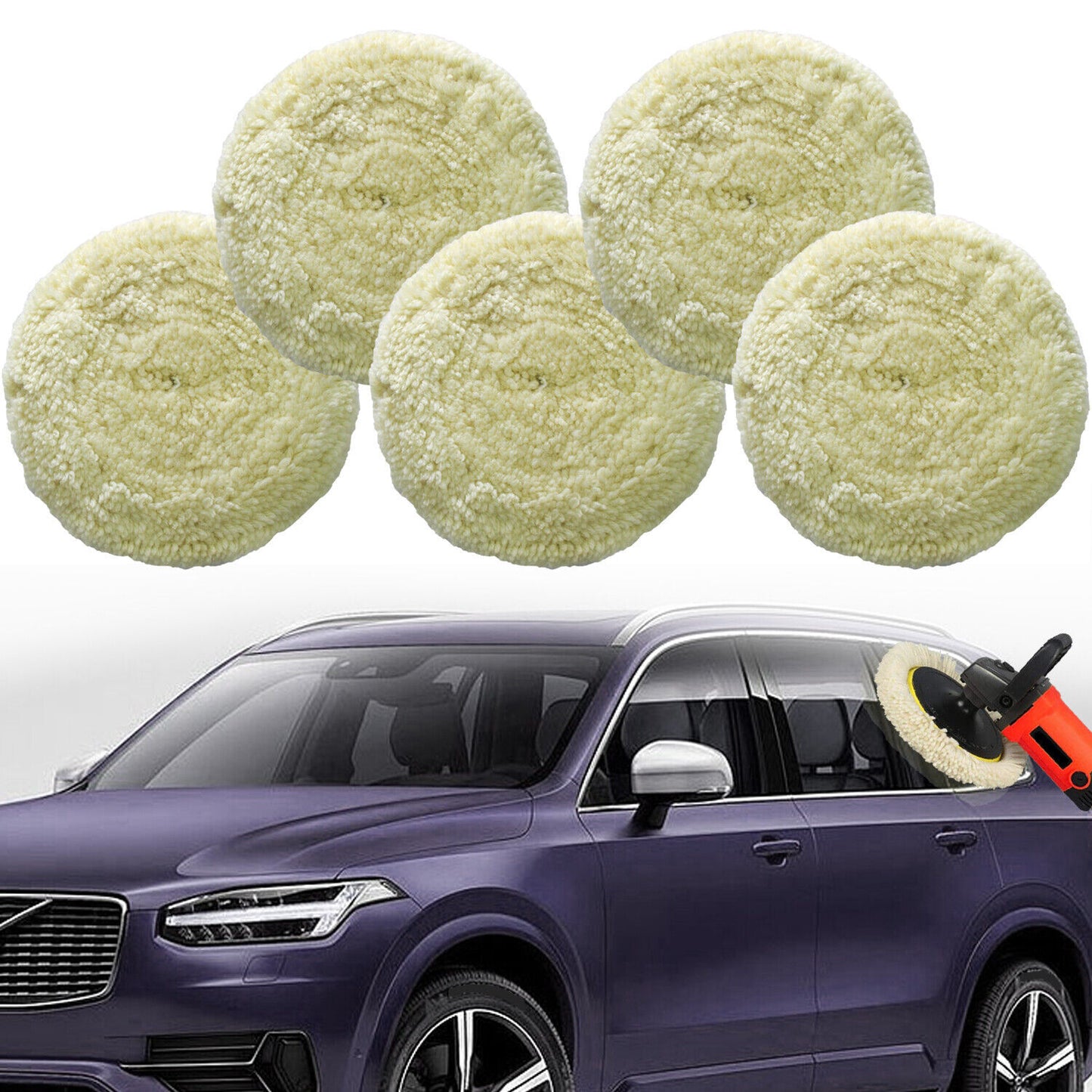 5-Piece Wool Polishing Pads, 7-inch Cushion Pads, Hook and Loop for Cutting and Polishing