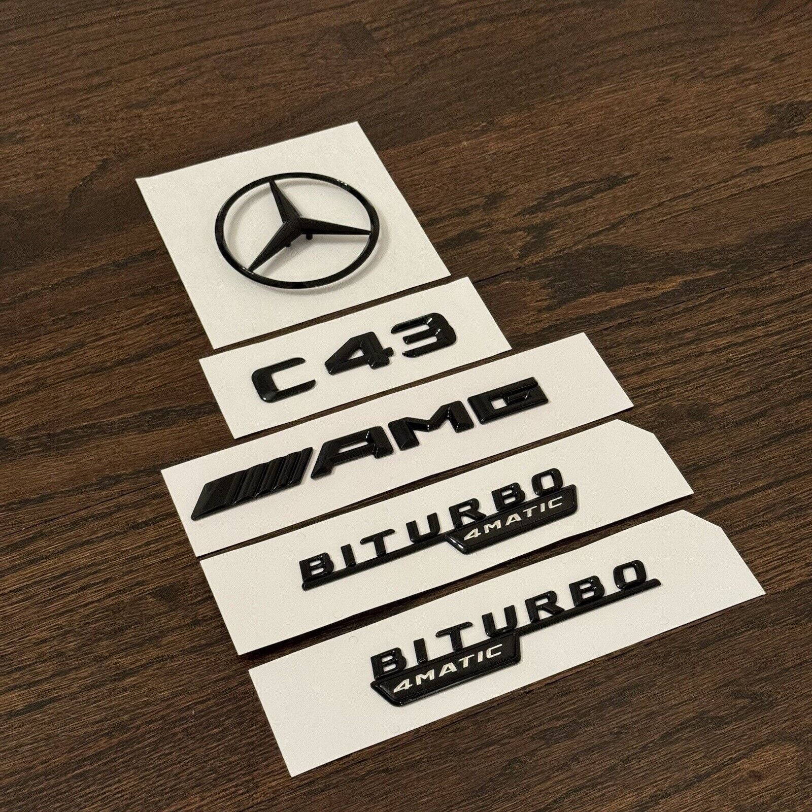 C43 AMG BITURBO 4MATIC Rear Star Badge Gloss Black Set for W205 SEDAN