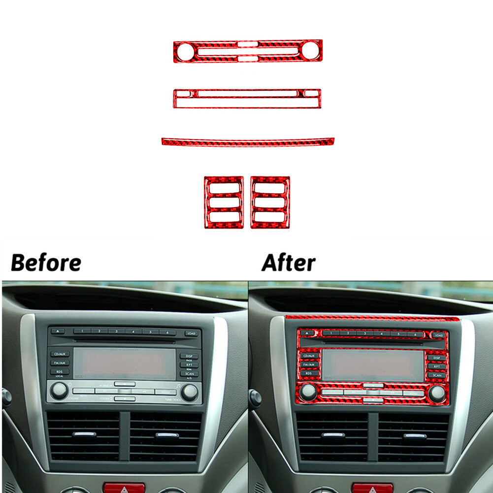 5Pcs Red Carbon Fiber CD Console Cover Trim for Subaru Forester 2009-2013 Type A