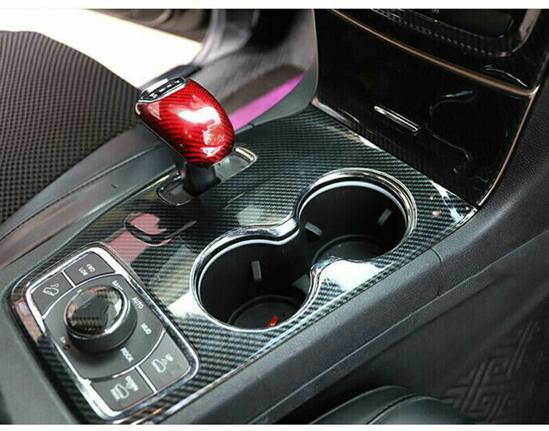 1P for Jeep Grand Cherokee 2014-2015 Red Carbon Fiber Gear Shift Knob Cover Trim