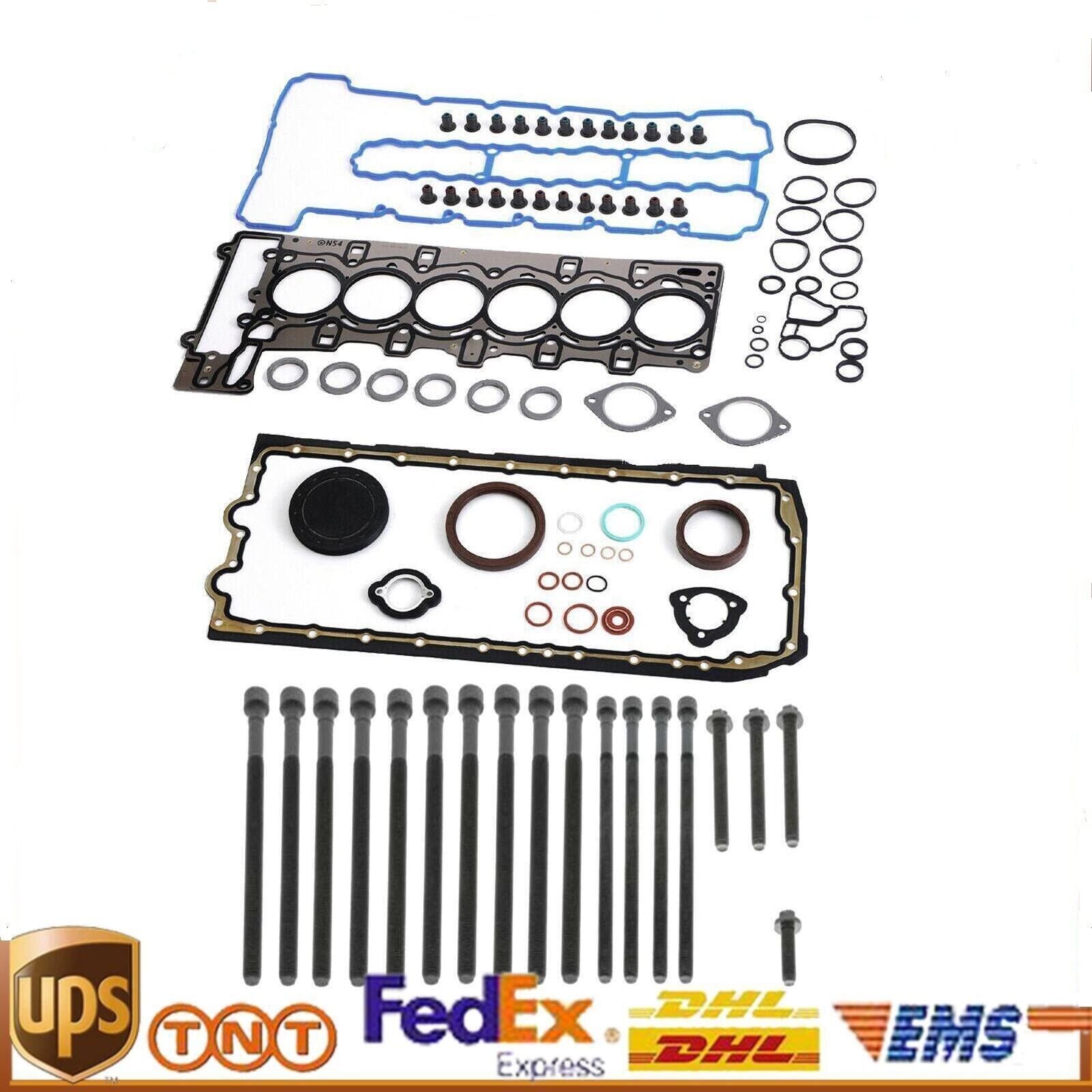 N54B30 engine gasket sealing kit and head bolts are suitable for BMW 335i, 135i, E60, E90, E92, E89, and 3.0L engines.