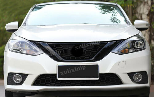 For 2016-2019 for Nissan Sentra Bright Black Front Grille Grill+Rear Door Lid Trims