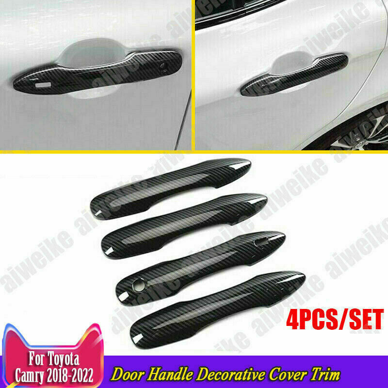 for Toyota for Camry 2018-2023 Exterior Door Handle Cover Trims Carbon Fiber W/Mark