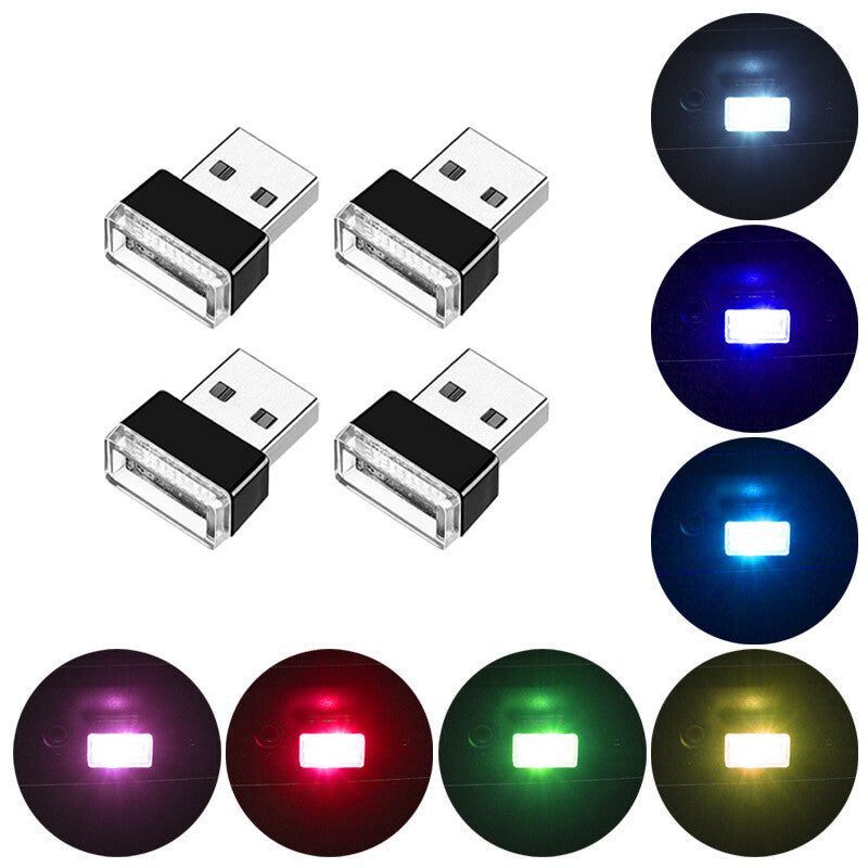 4Pcs USB LED Car Interior Light Neon Atmosphere Ambient Lamp Bulb Accessories
