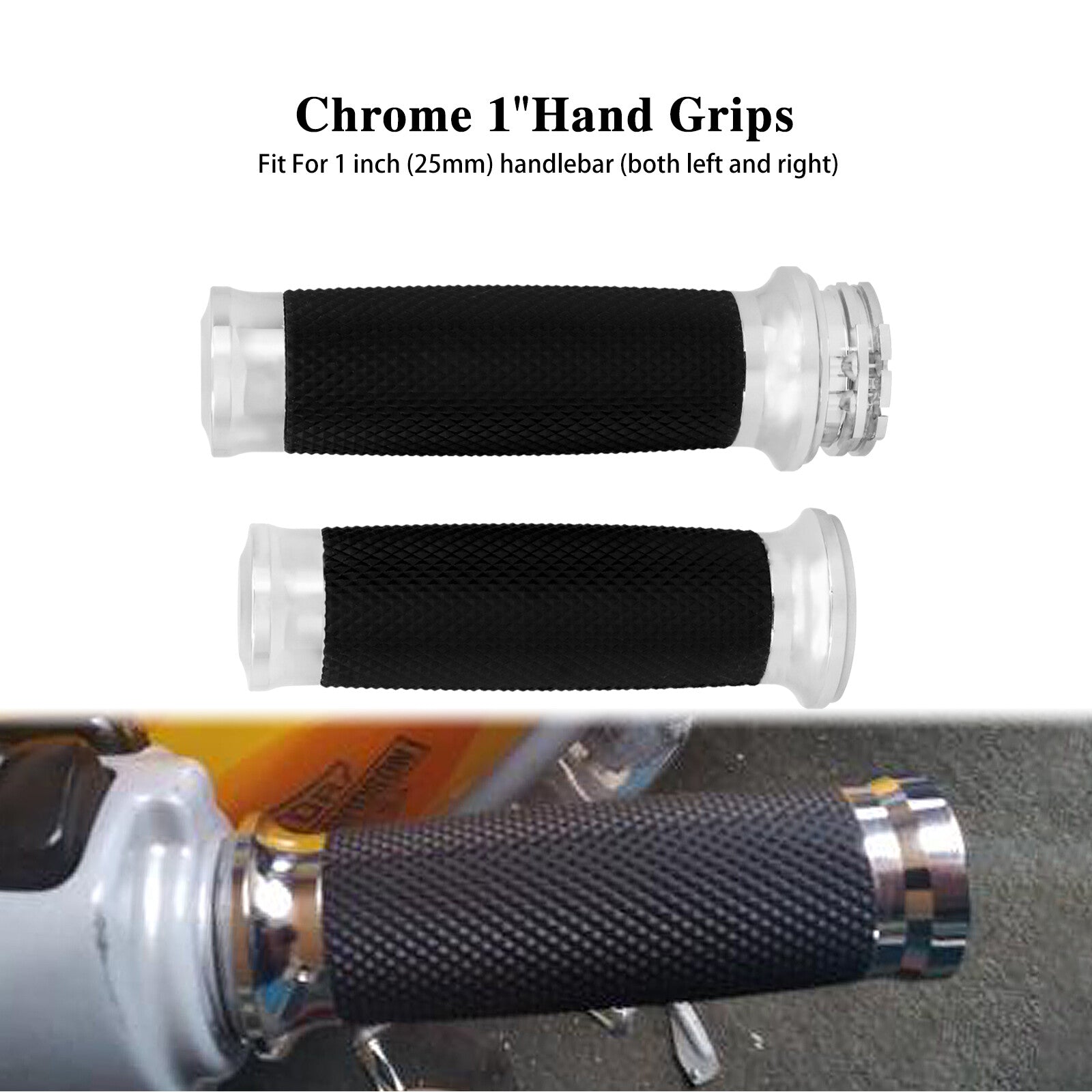 1 Black Handle Bar Hand Grips Fit for Harley Touring Sportster XL883 Chrome