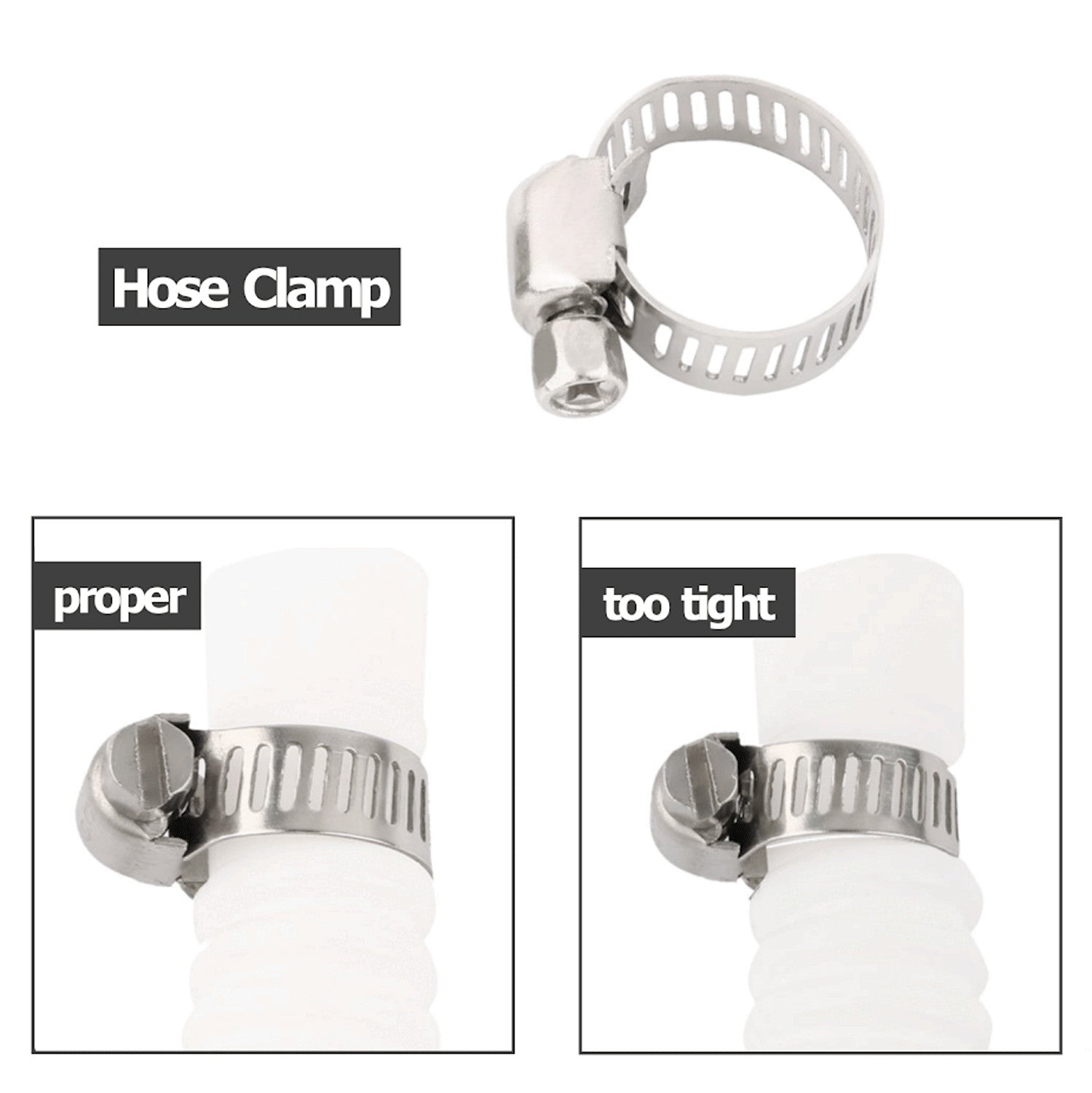 50-pack 3/8 inch - 5/8 inch Adjustable SS304 Drive Hose Clamps, Fuel Line Worm Clamps, Tube Clamps
