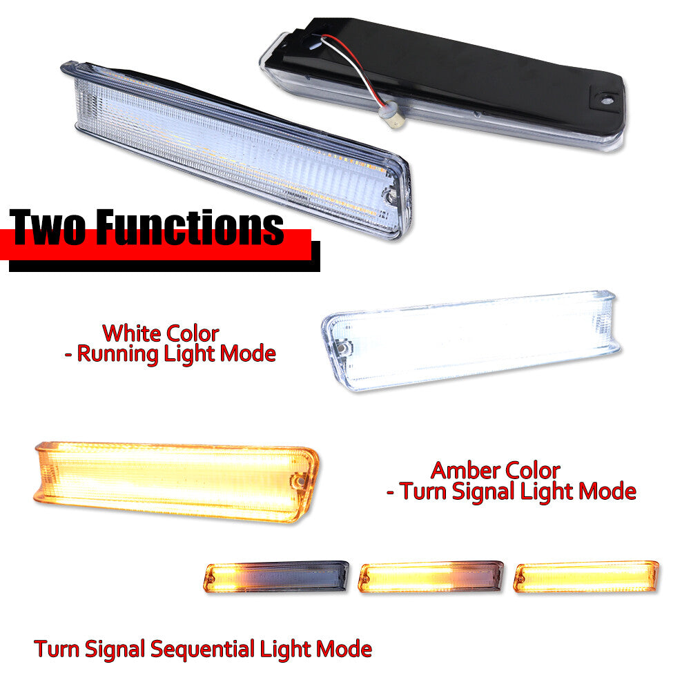 Suitable for 73-79 for Ford F-150 trucks and 78-79 for Mustang amber and white LED DRL turn signals.