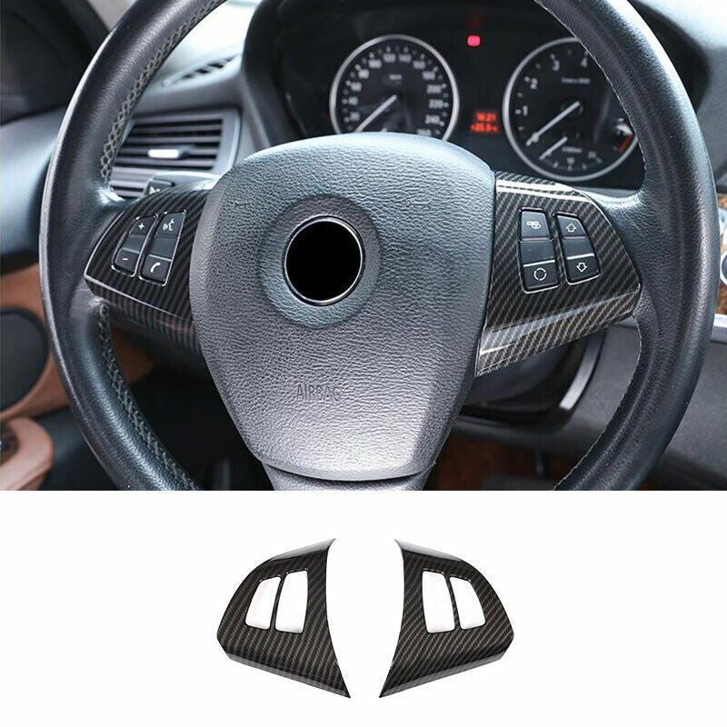 for BMW X5 X6 E70 E71 2008-2013 Carbon Fiber Steering Wheel Switch Cover Trim 2P