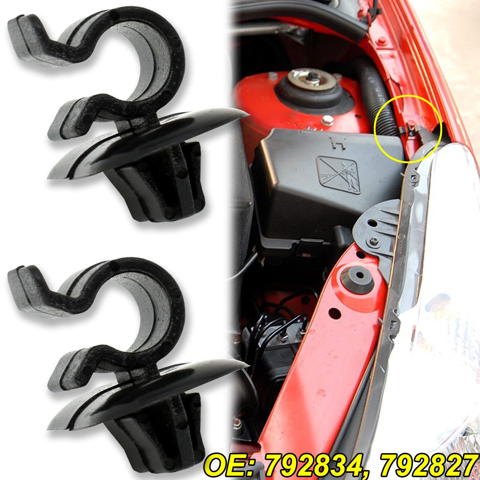 2 x bonnet rod bonnet support clips for Citroen for Peugeot for Renault Trafic