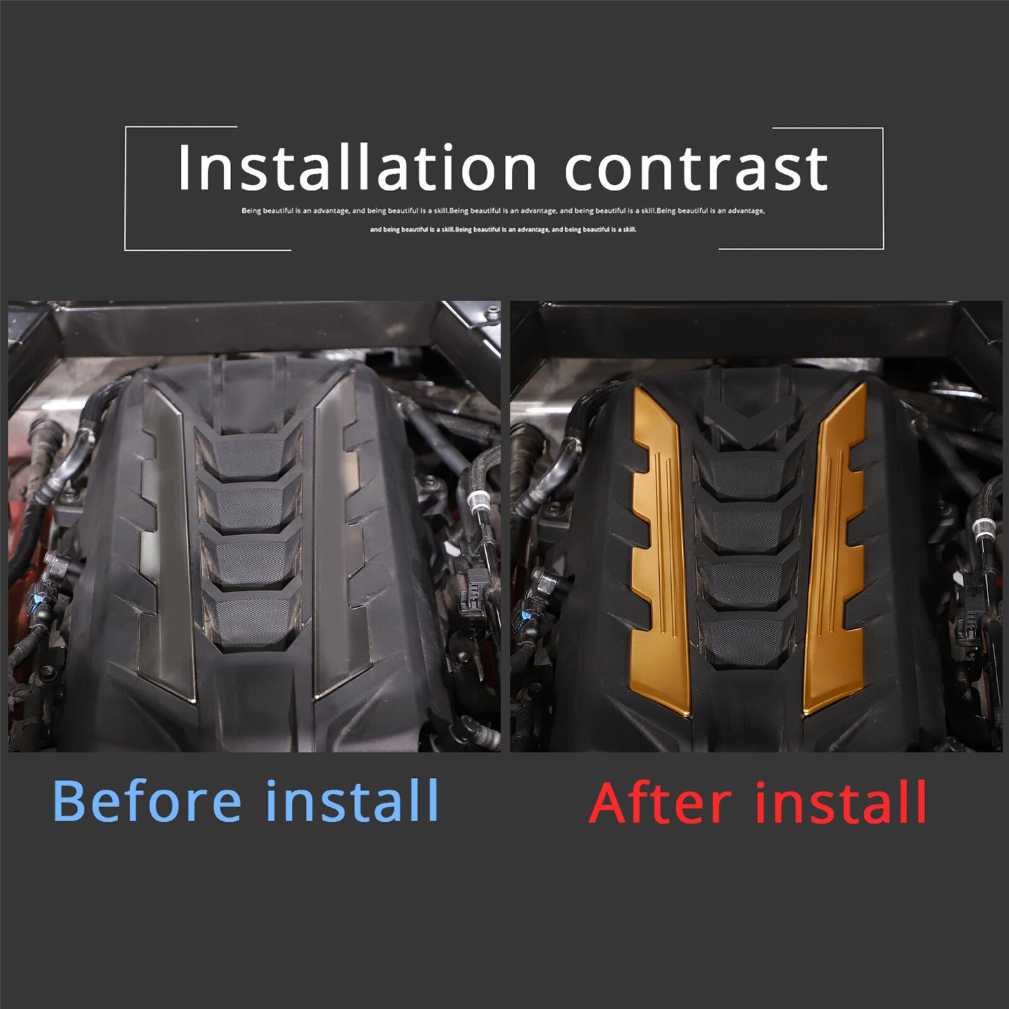 Yellow engine side panel cover trim aluminum alloy 2-piece set for Corvette C8 2020 - 2023