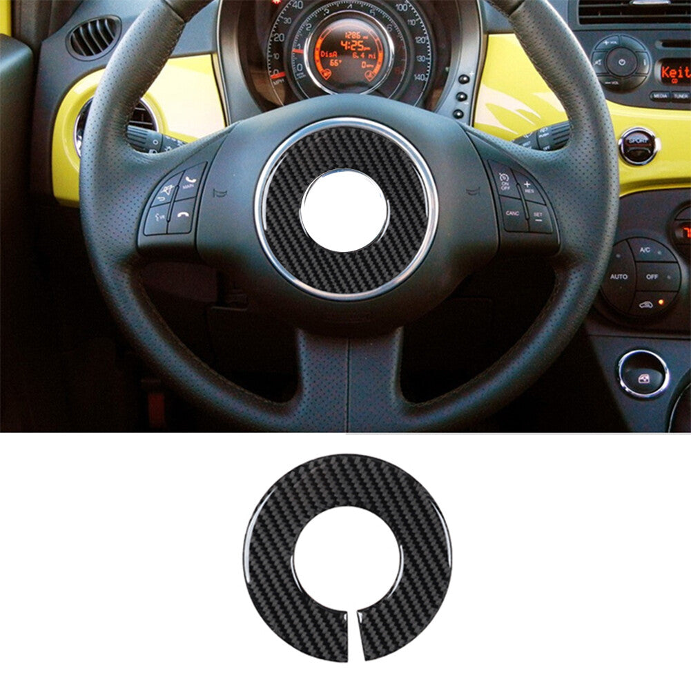 Carbon Fiber Interior Steering Wheel Sign Ring Cover Trim For 2012-2015 for Fiat 500